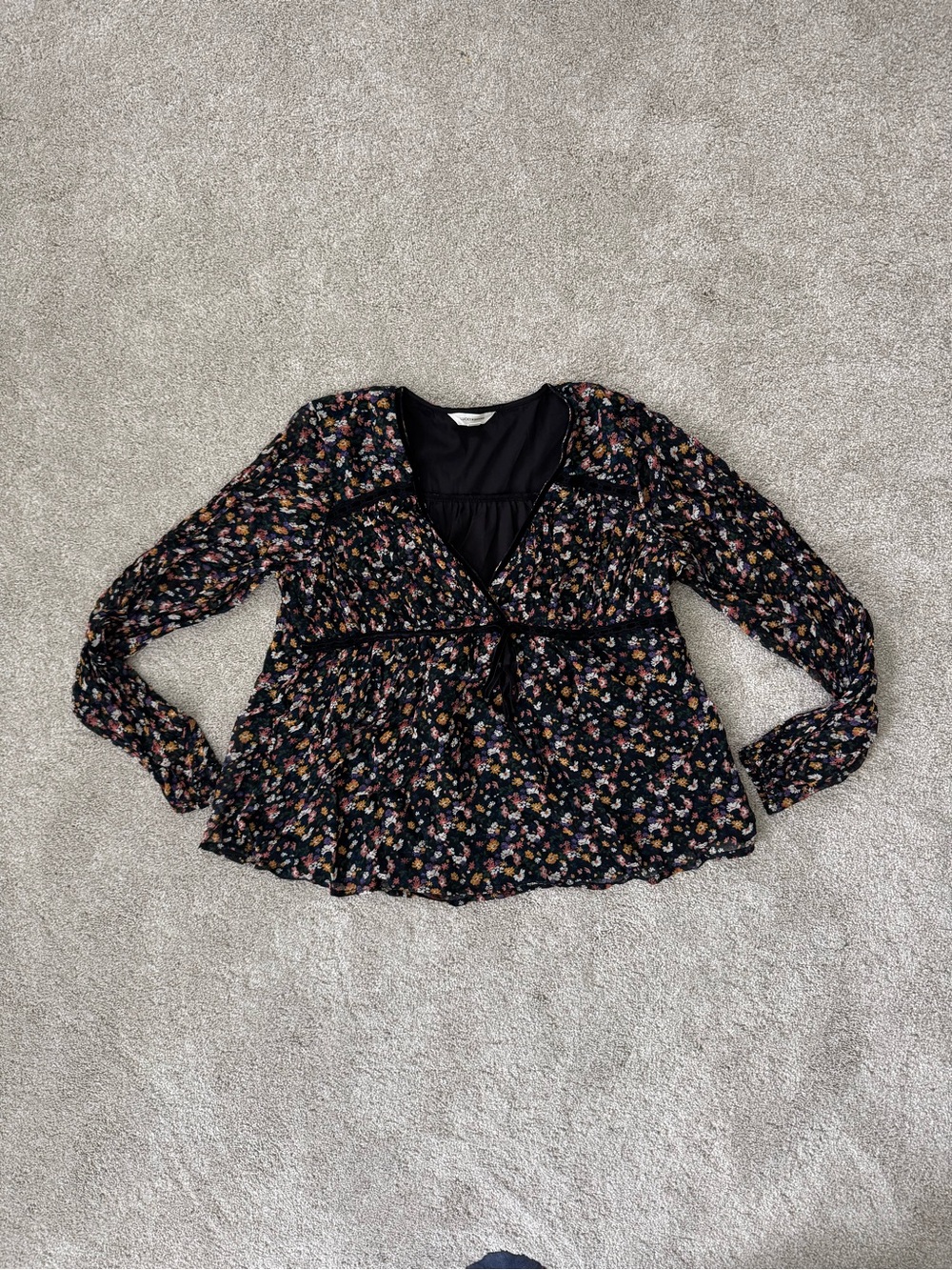 Lucky Brand Black Floral Long Sleeve Top